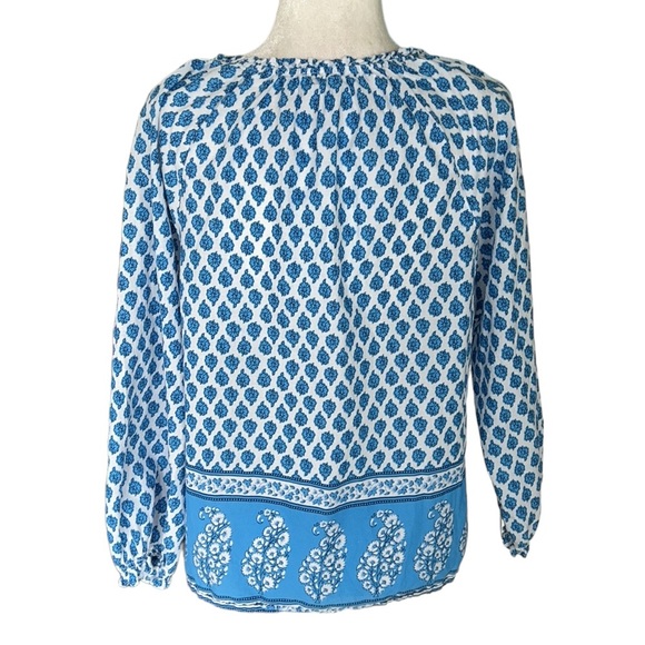 J. Crew Blue & White Block Floral Paisley Print Boho Popover Top - M - Picture 10 of 16